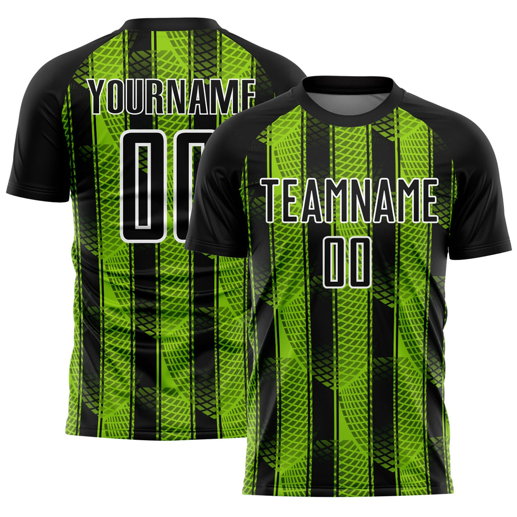 Custom Black Neon Green-White Abstract Network Sublimation Soccer Uniform Jersey