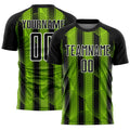Custom Black Neon Green-White Abstract Network Sublimation Soccer Uniform Jersey