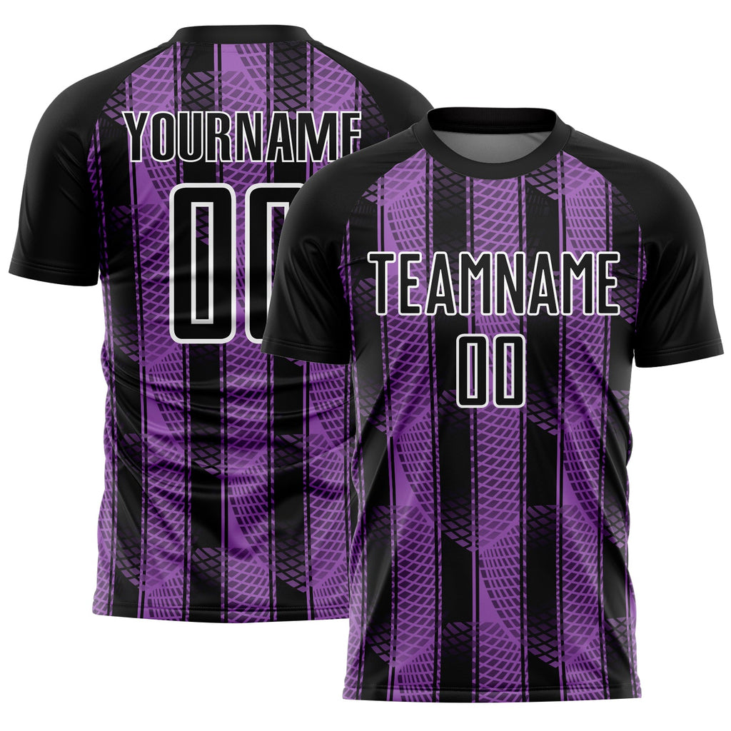 Custom Black Medium Purple-White Abstract Network Sublimation Soccer Uniform Jersey