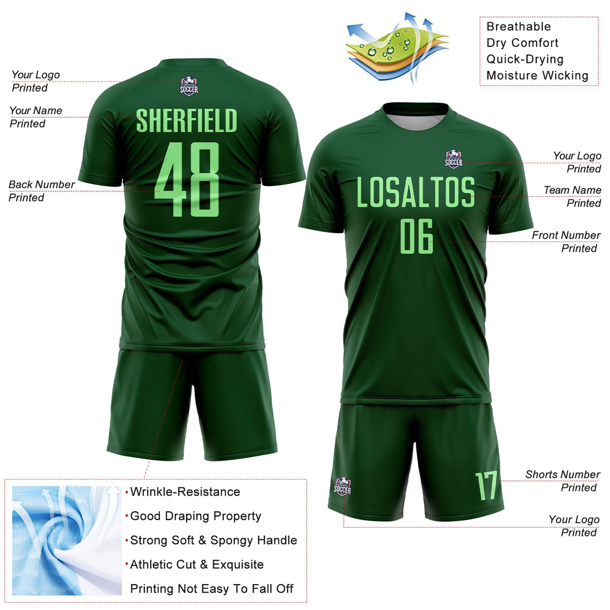 Custom Green Pea Green Sublimation Soccer Uniform Jersey