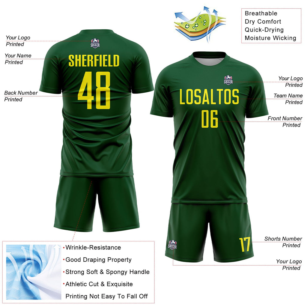 Custom Green Light Yellow Sublimation Soccer Uniform Jersey