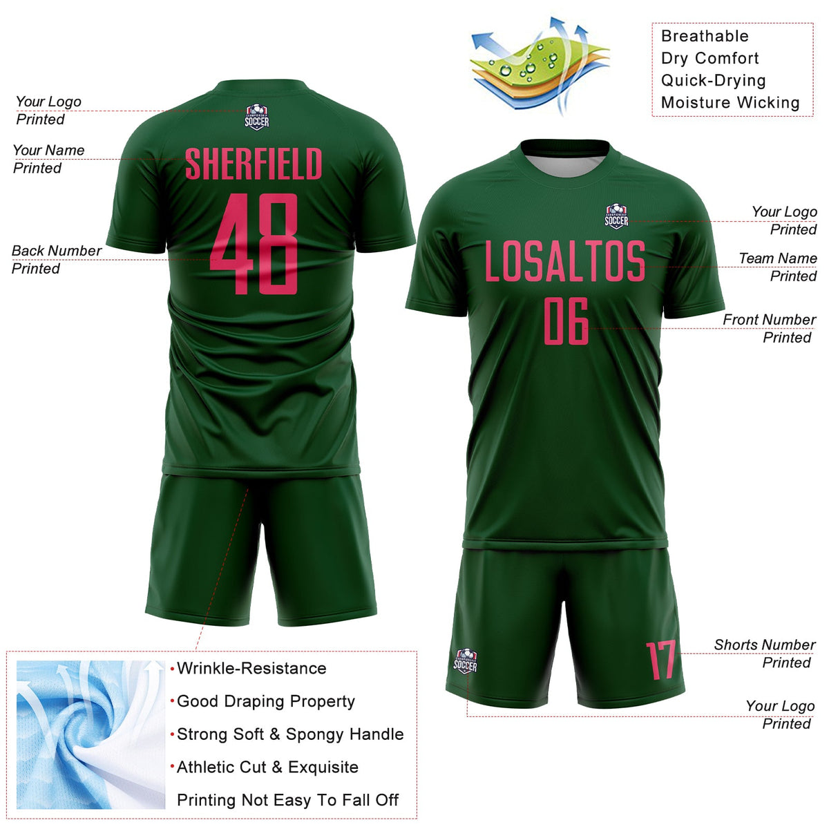 Custom Green Neon Pink Sublimation Soccer Uniform Jersey