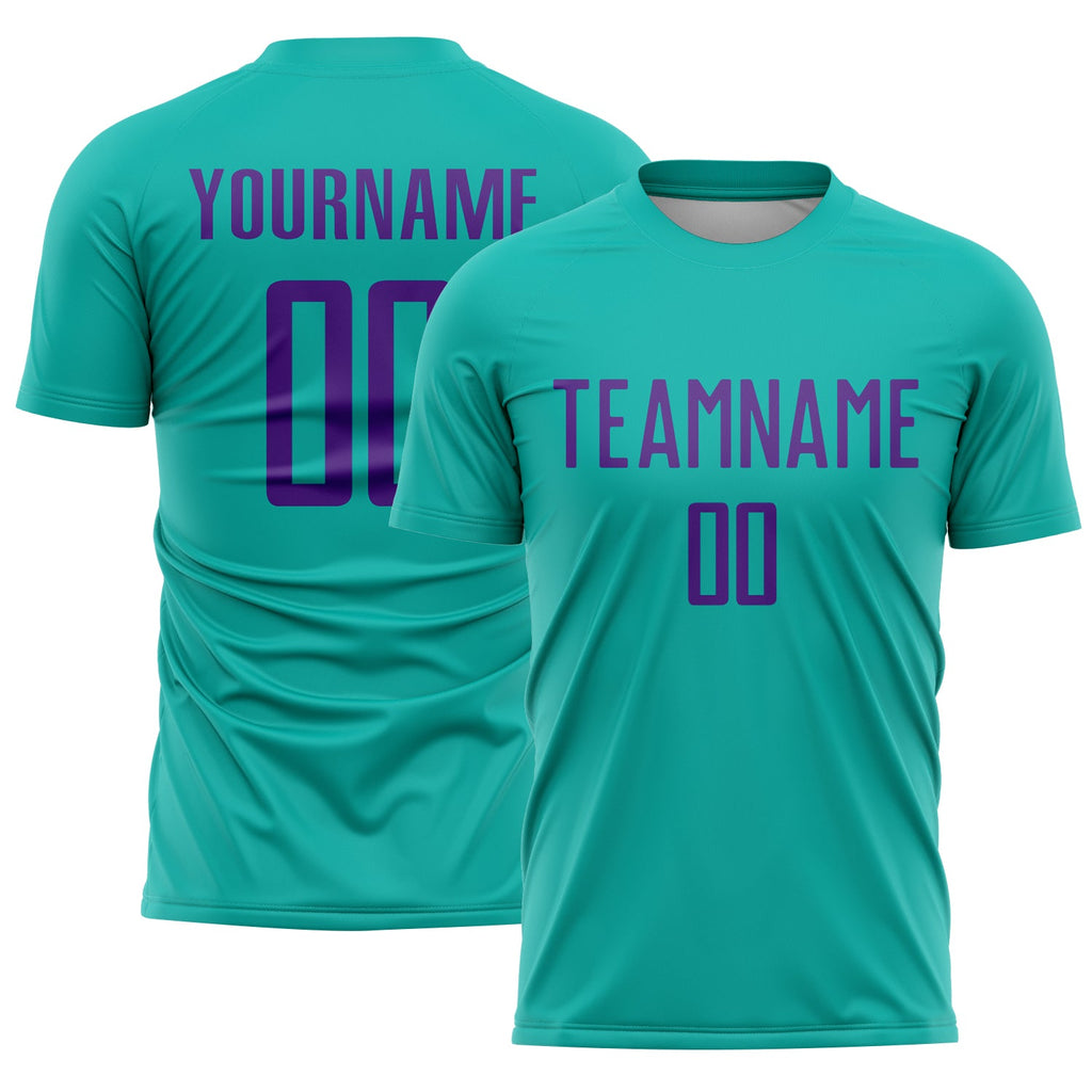 Custom Aqua Purple Sublimation Soccer Uniform Jersey