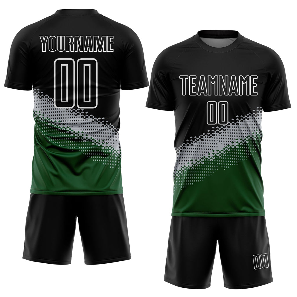 Custom Black Gray-Green Gradient Geometric Shape Sublimation Soccer Uniform Jersey