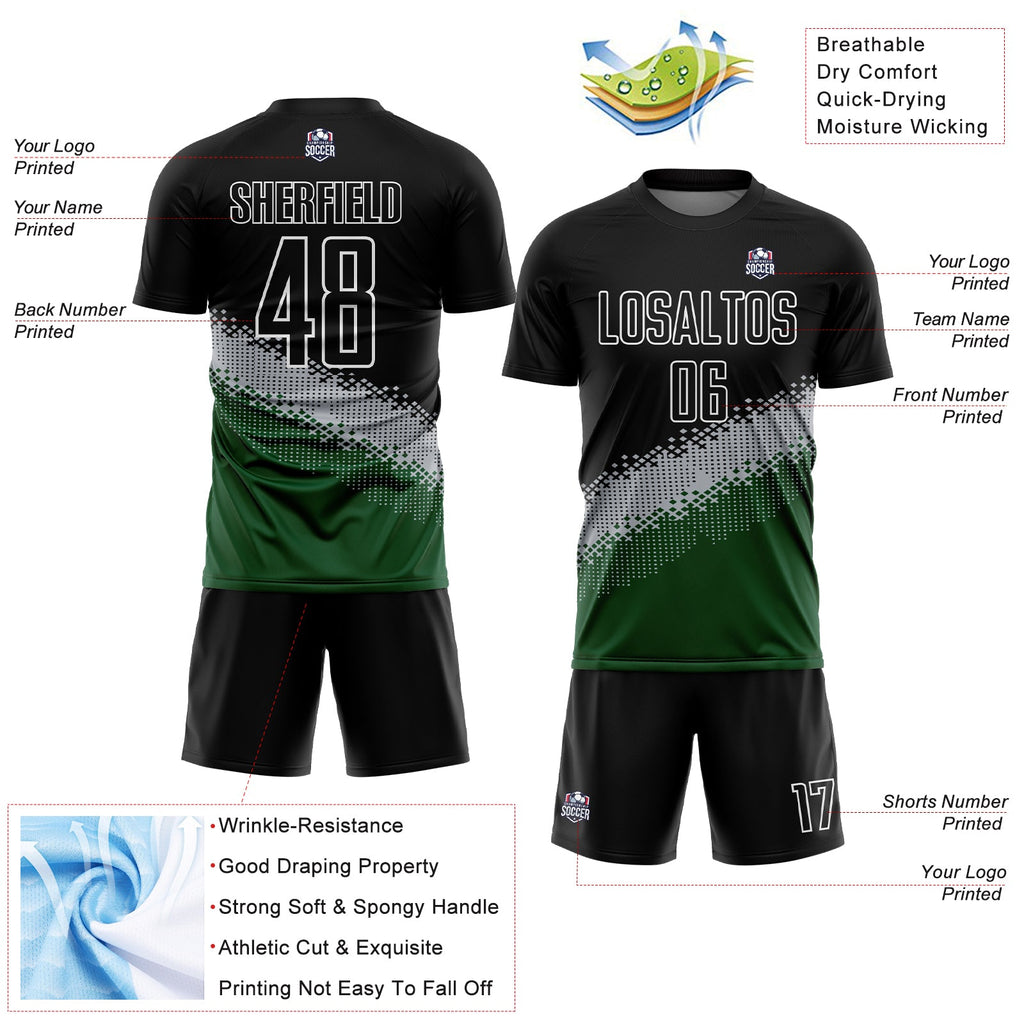 Custom Black Gray-Green Gradient Geometric Shape Sublimation Soccer Uniform Jersey