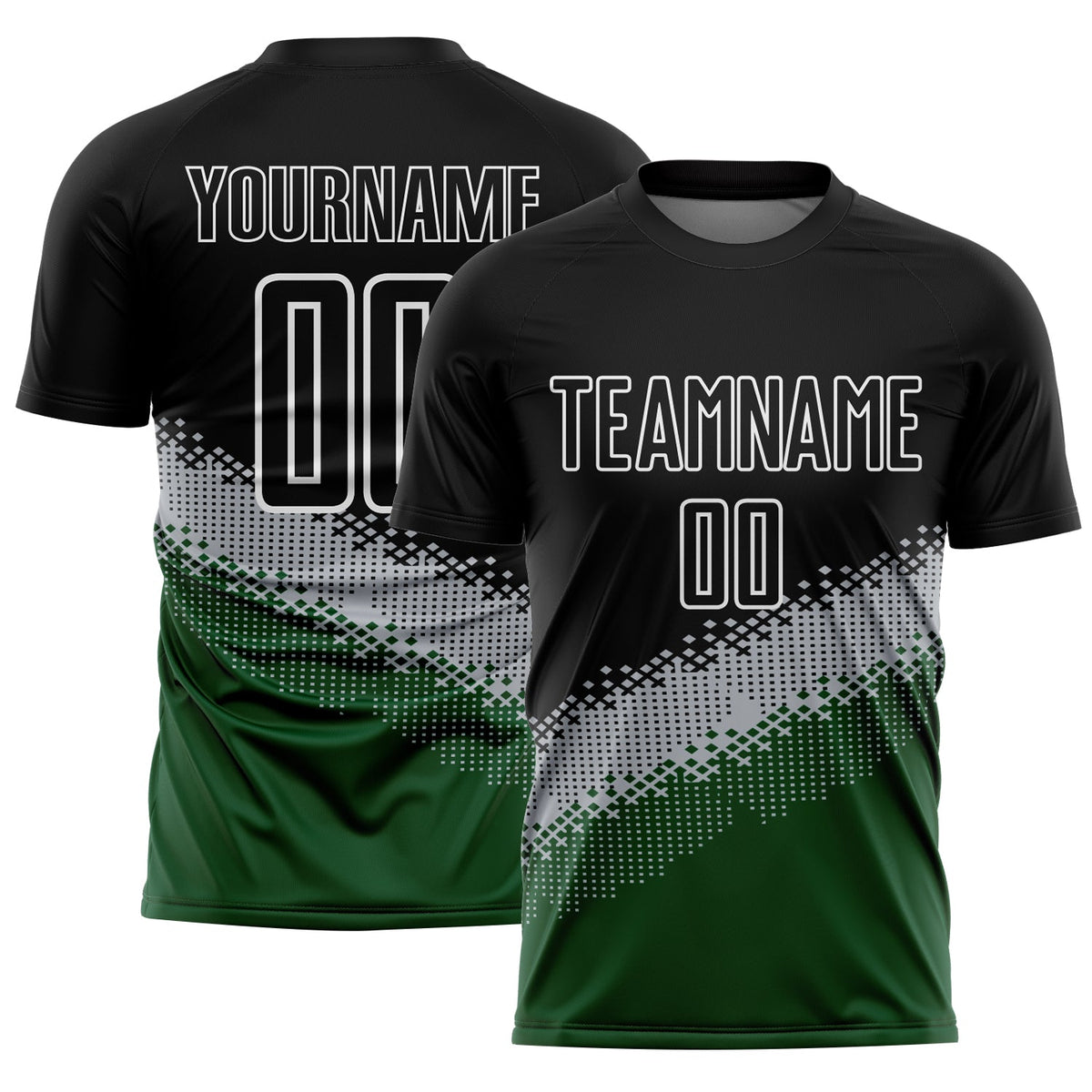 Custom Black Gray-Green Gradient Geometric Shape Sublimation Soccer Uniform Jersey
