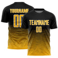 Custom Black Gold-White Gradient Line Sublimation Soccer Uniform Jersey