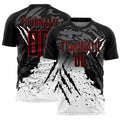 Custom Black White-Red Gradient Scratch Splash Sublimation Soccer Uniform Jersey