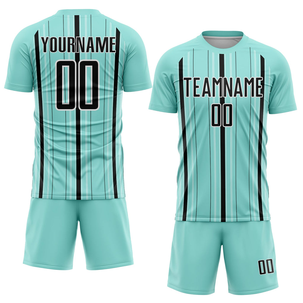 Custom Ice Blue Black-White Stripe Sublimation Soccer Uniform Jersey