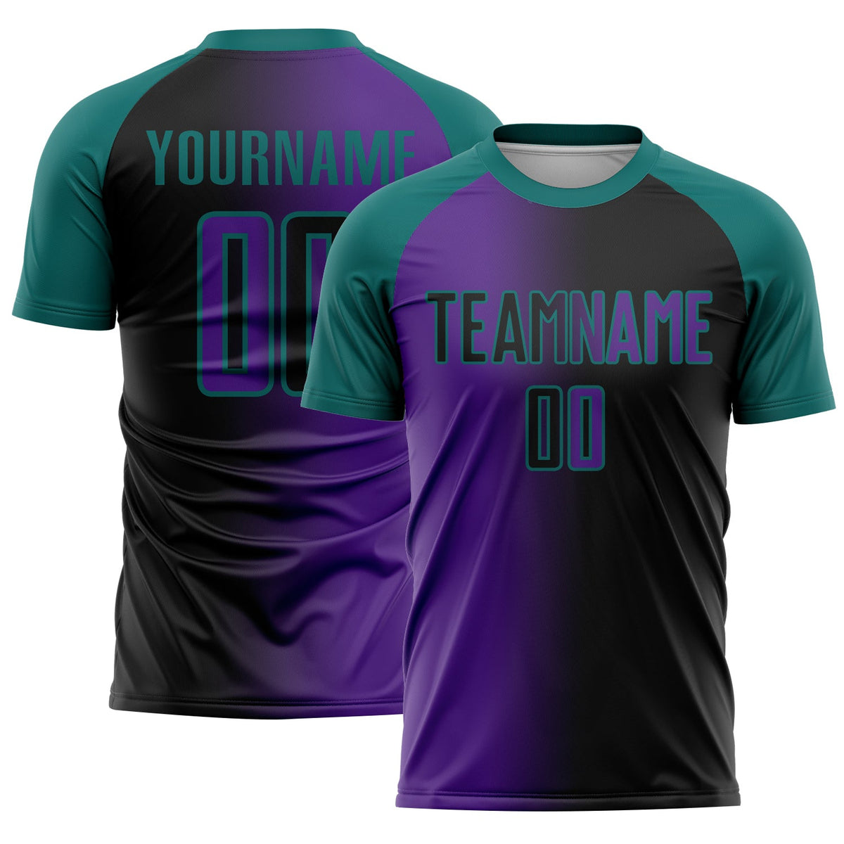 Custom Black Purple-Teal Sublimation Gradient Fashion Soccer Uniform Jersey
