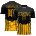 Custom Black Gold Stripe Line Sublimation Soccer Uniform Jersey