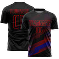 Custom Black Fire Red Gradient Arrow Geometric Shapes Sublimation Soccer Uniform Jersey