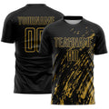 Custom Black Old Gold Splash Sublimation Soccer Uniform Jersey