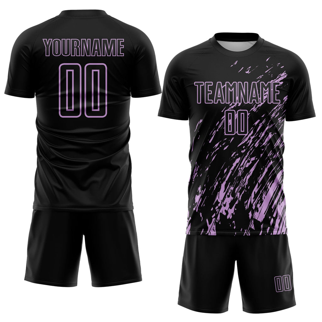 Custom Black Light Purple Splash Sublimation Soccer Uniform Jersey