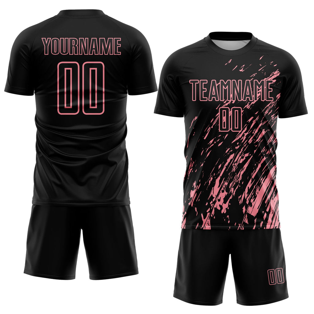 Custom Black Medium Pink Splash Sublimation Soccer Uniform Jersey