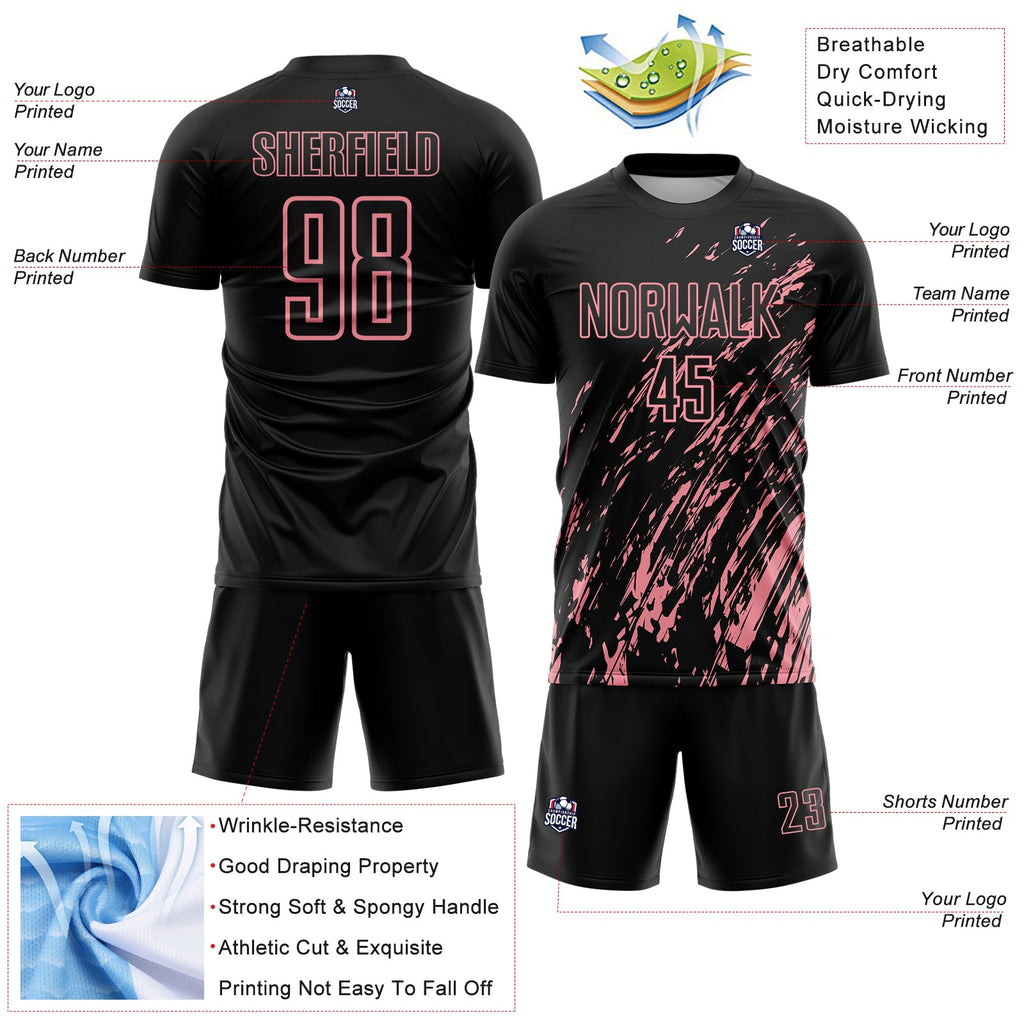 Custom Black Medium Pink Splash Sublimation Soccer Uniform Jersey