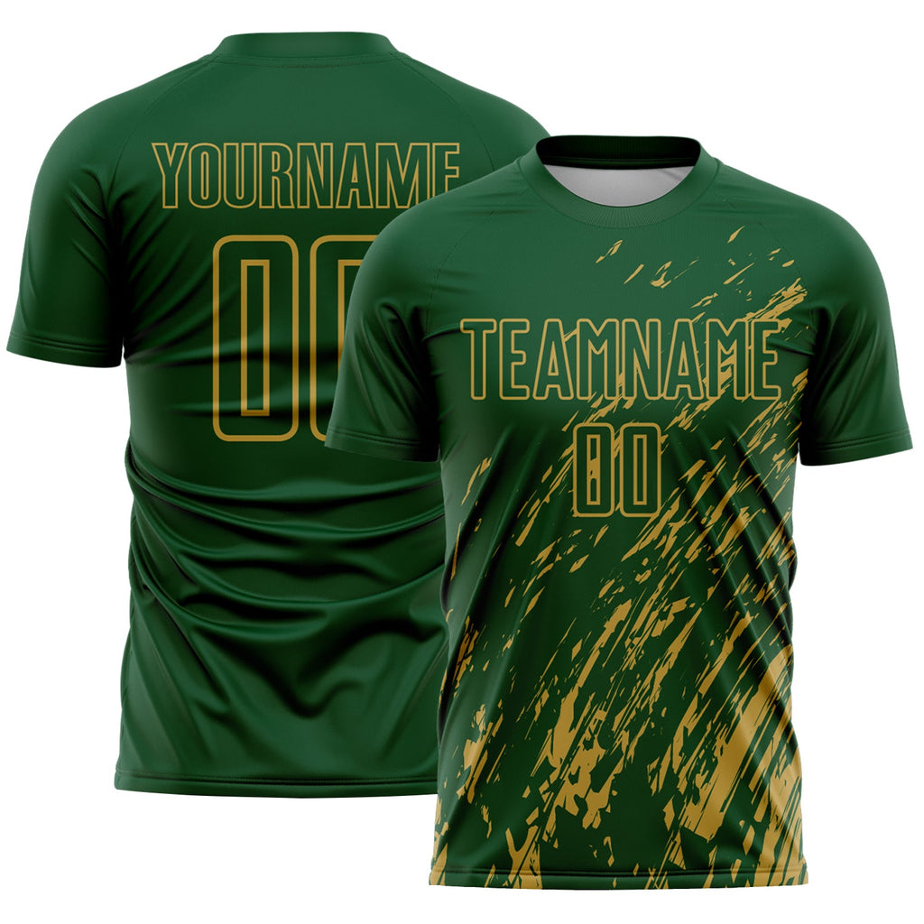 Custom Green Old Gold Splash Sublimation Soccer Uniform Jersey