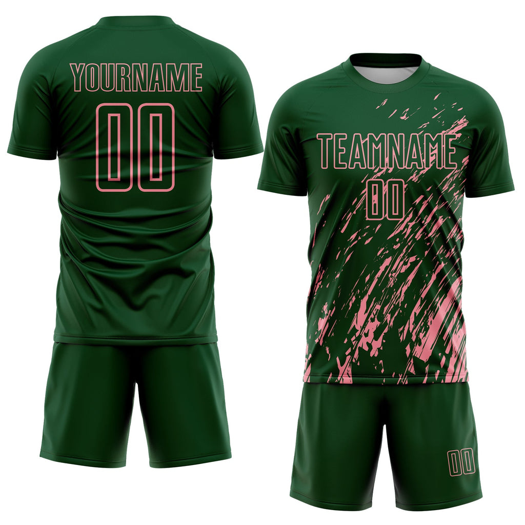 Custom Green Medium Pink Splash Sublimation Soccer Uniform Jersey