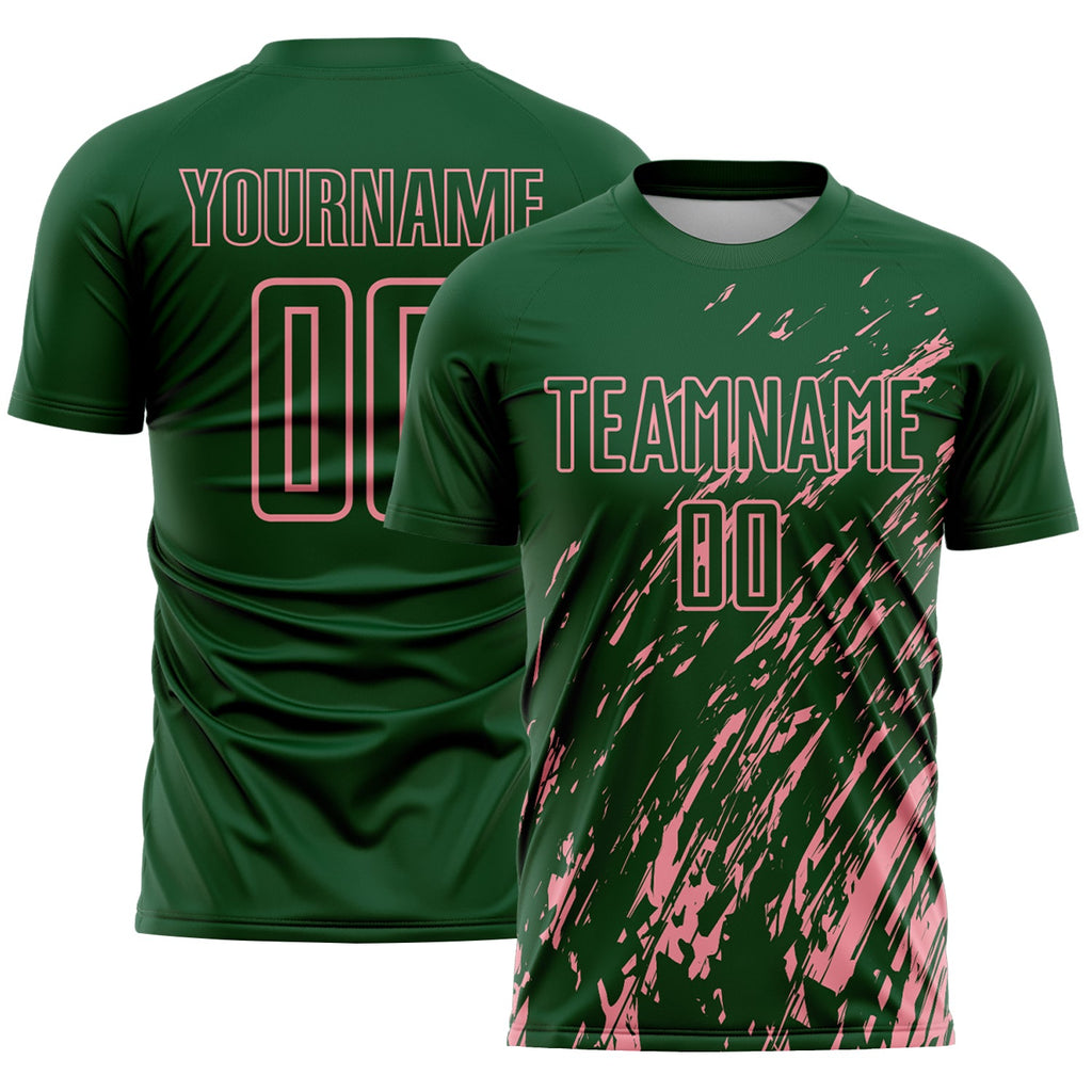 Custom Green Medium Pink Splash Sublimation Soccer Uniform Jersey
