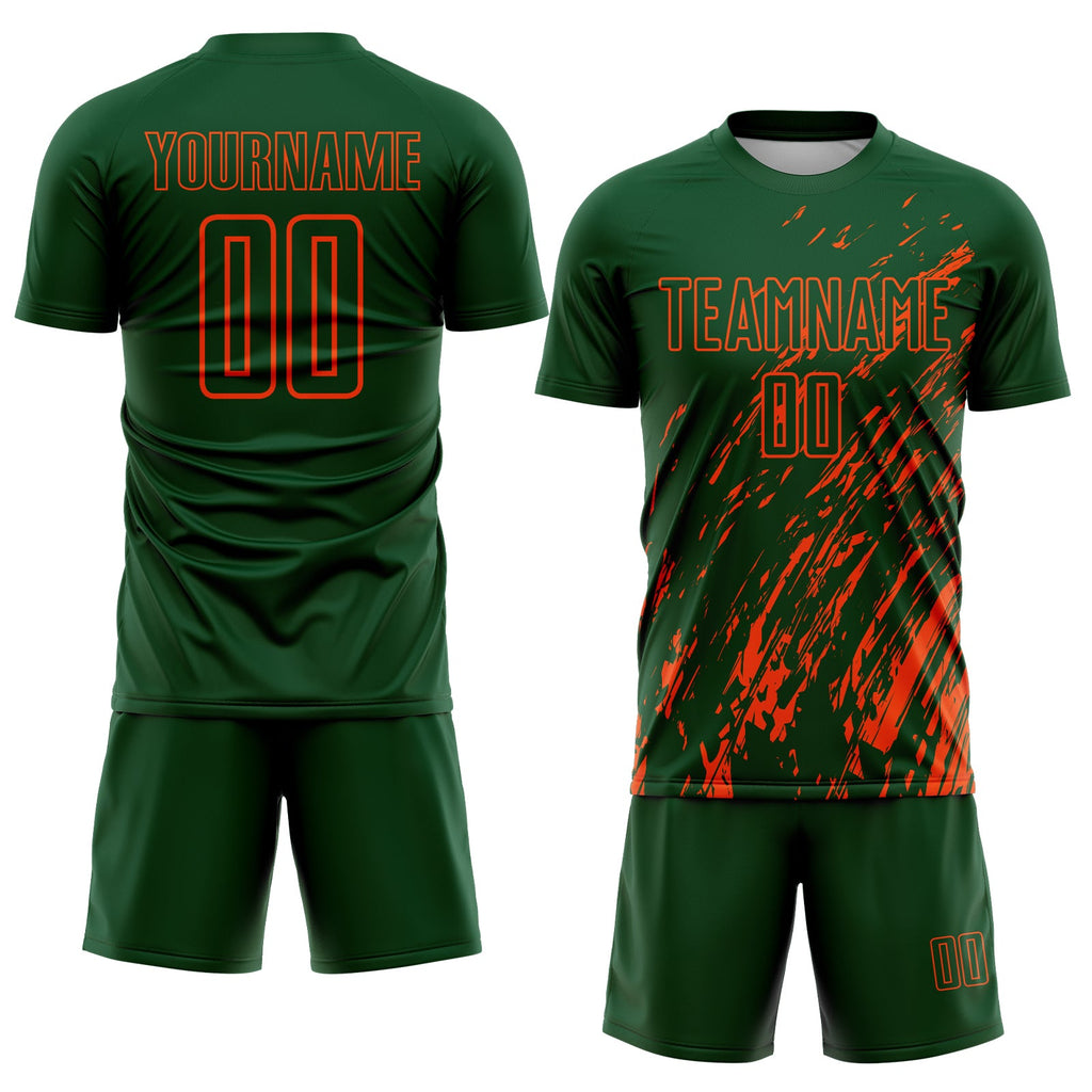 Custom Green Orange Splash Sublimation Soccer Uniform Jersey