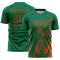 Custom Kelly Green Orange Splash Sublimation Soccer Uniform Jersey