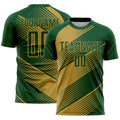 Custom Green Old Gold Line Sublimation Soccer Uniform Jersey