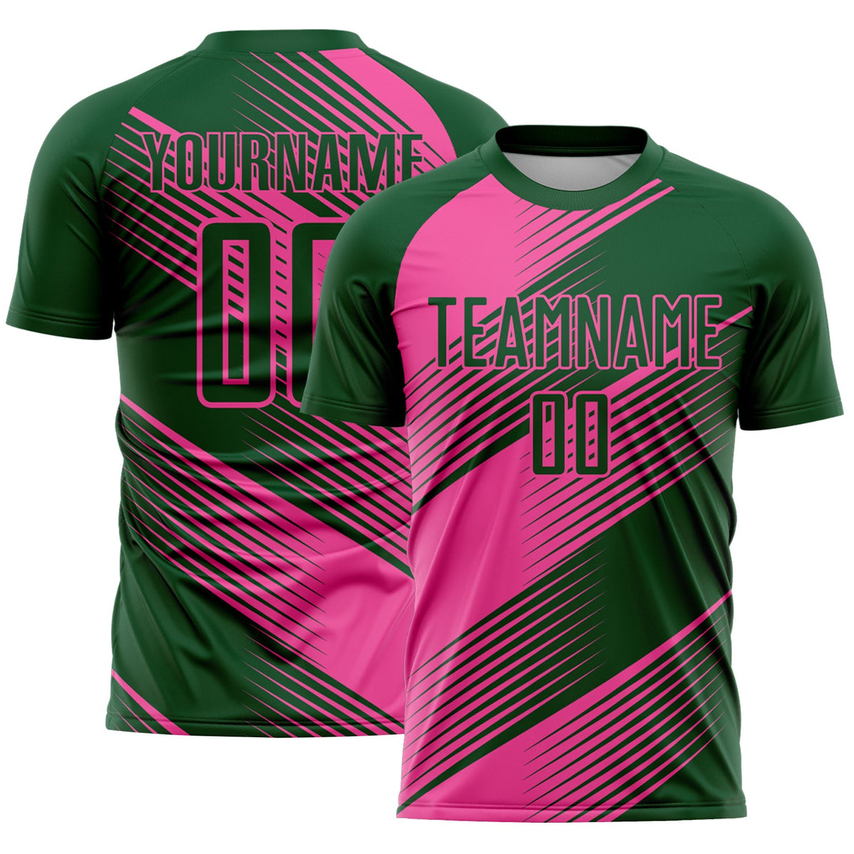 Custom Green Pink Line Sublimation Soccer Uniform Jersey