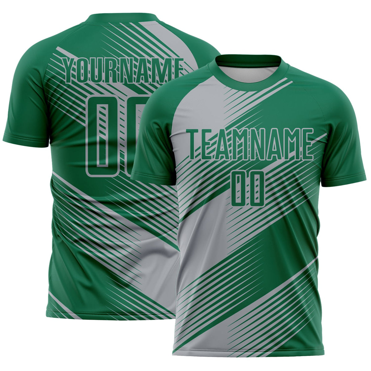 Custom Kelly Green Gray Line Sublimation Soccer Uniform Jersey