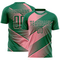 Custom Kelly Green Medium Pink Line Sublimation Soccer Uniform Jersey