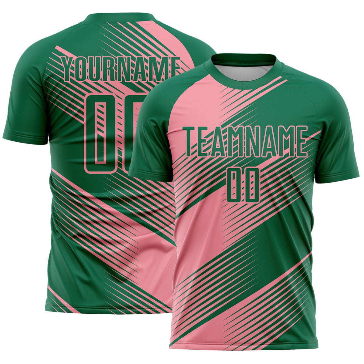 Custom Kelly Green Medium Pink Line Sublimation Soccer Uniform Jersey