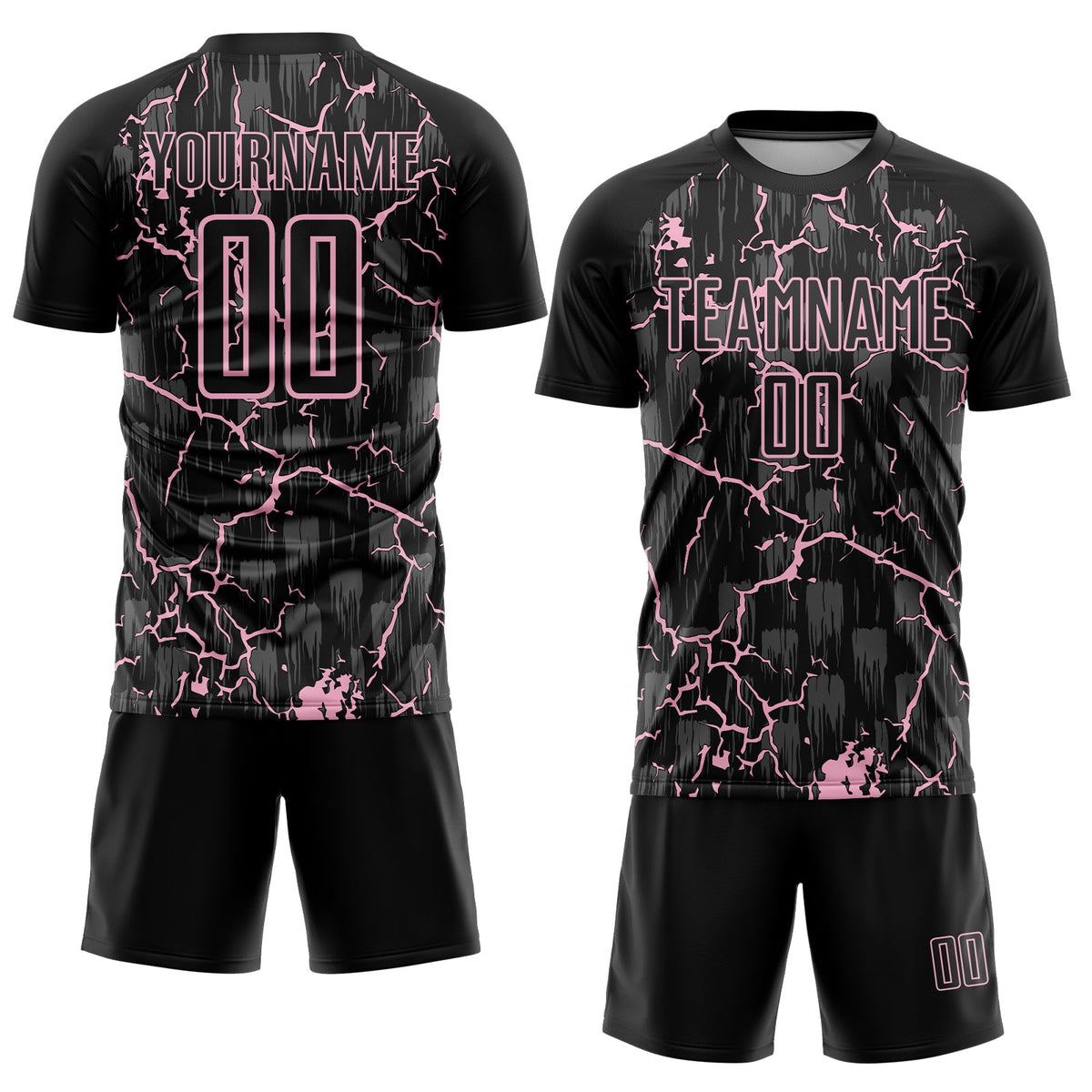 Custom Black Light Pink Lightning Sublimation Soccer Uniform Jersey