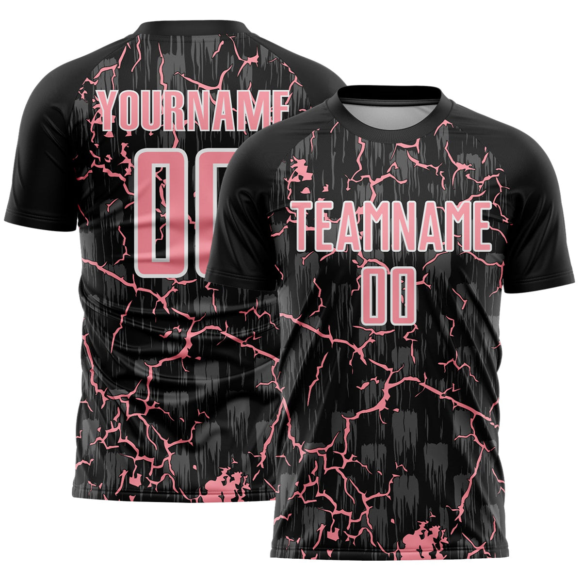 Custom Black Medium Pink-White Lightning Sublimation Soccer Uniform Jersey