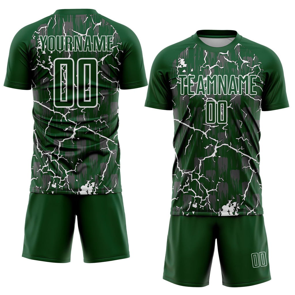 Custom Green White Lightning Sublimation Soccer Uniform Jersey
