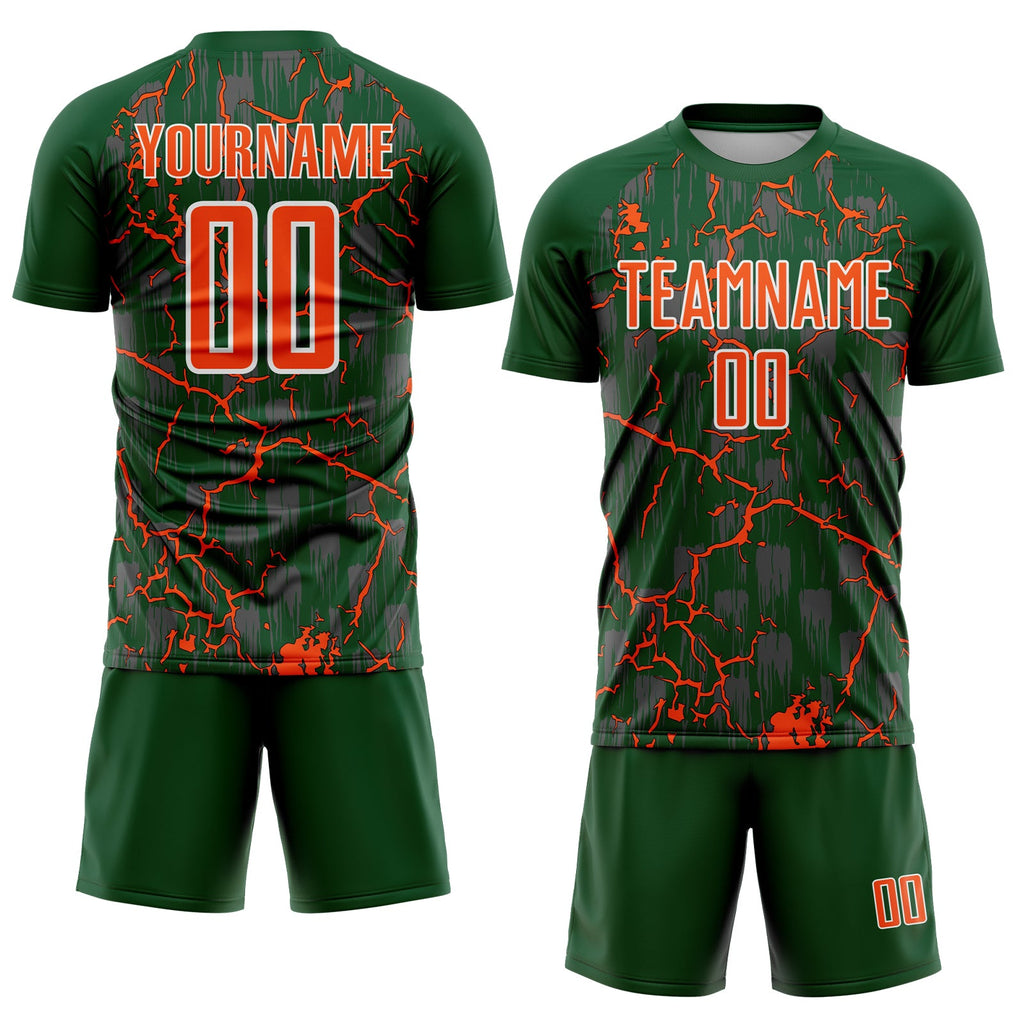 Custom Green Orange-White Lightning Sublimation Soccer Uniform Jersey