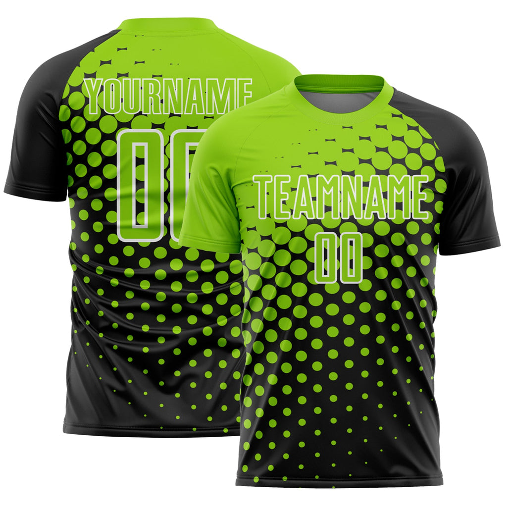 Custom Black Neon Green-White Modern Polka Dot Sublimation Soccer Uniform Jersey