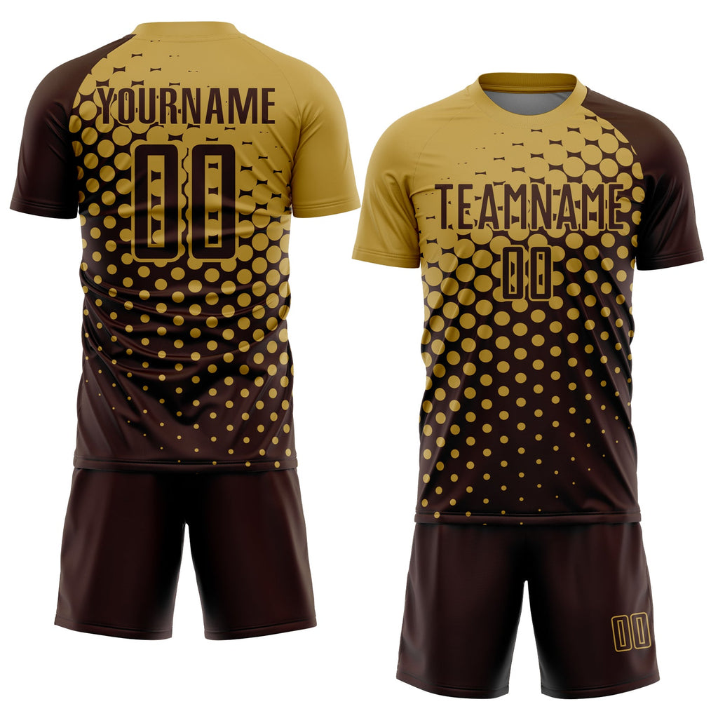 Custom Brown Old Gold Modern Polka Dot Sublimation Soccer Uniform Jersey