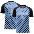 Custom Black Light Blue-White Lines Sublimation Soccer Uniform Jersey