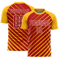 Custom Gold Red-White Lines Sublimation Soccer Uniform Jersey