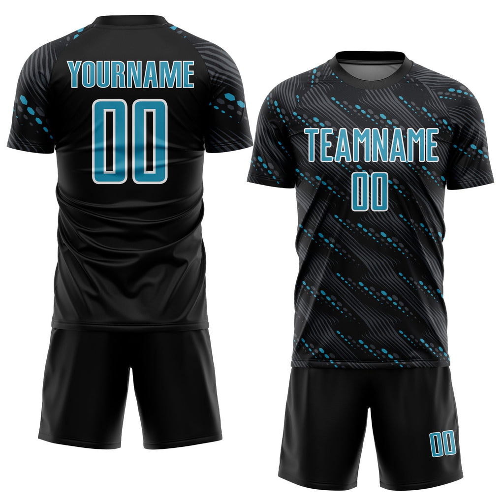 Custom Black Panther Blue-White Slant Lines Sports Sublimation Soccer Uniform Jersey