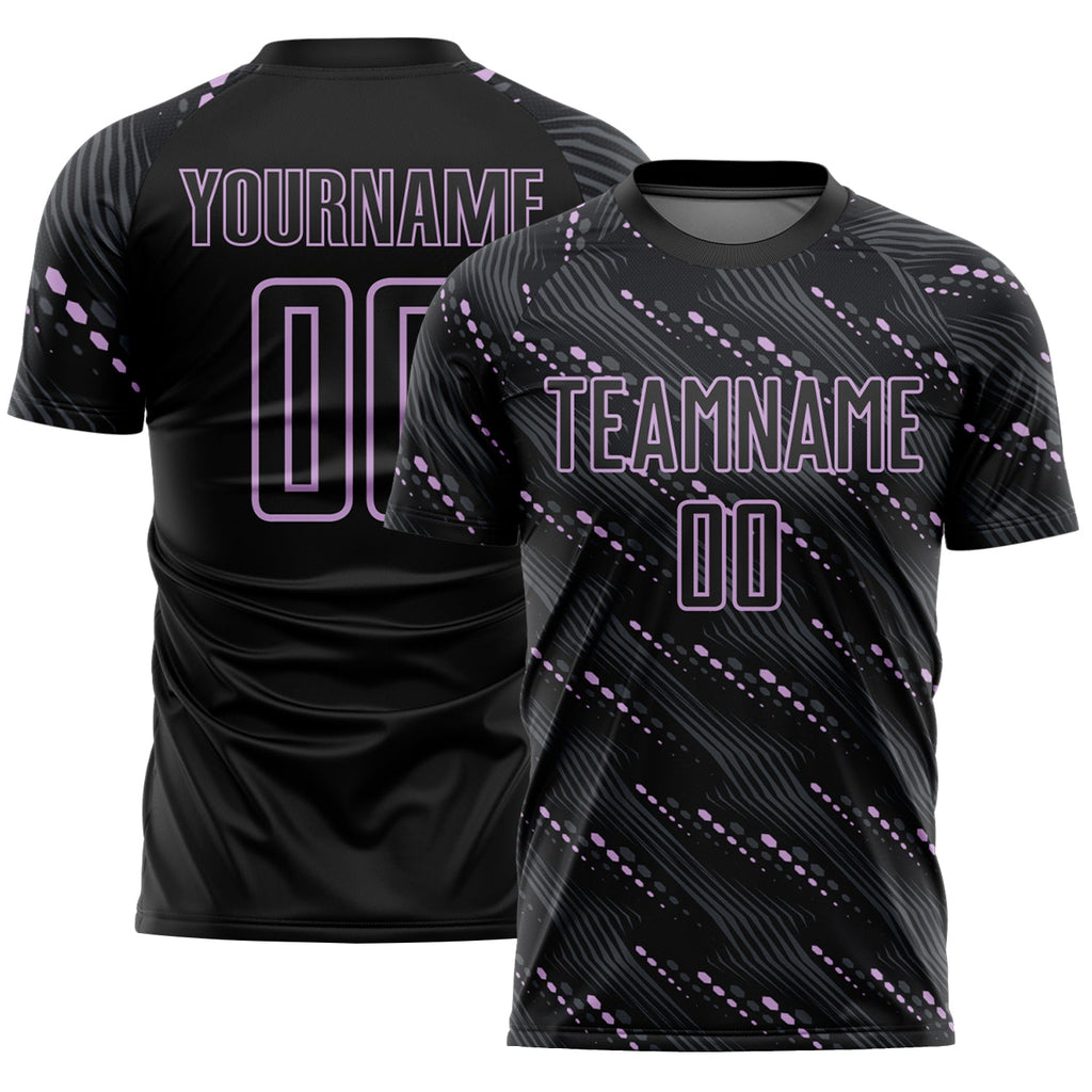 Custom Black Light Purple Slant Lines Sports Sublimation Soccer Uniform Jersey