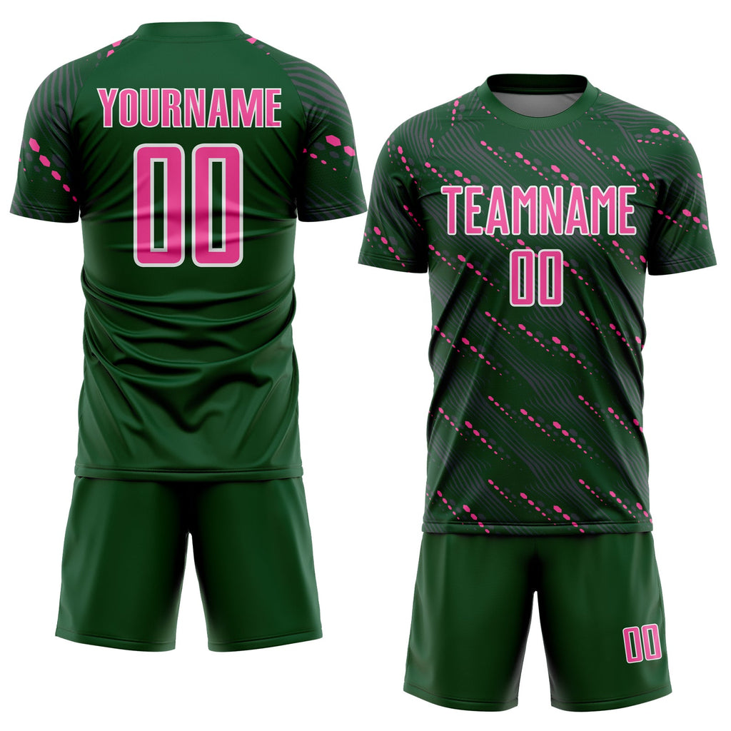 Custom Green Pink-White Slant Lines Sports Sublimation Soccer Uniform Jersey