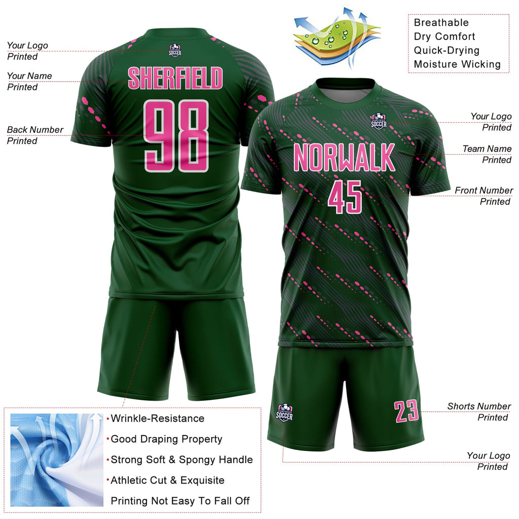 Custom Green Pink-White Slant Lines Sports Sublimation Soccer Uniform Jersey