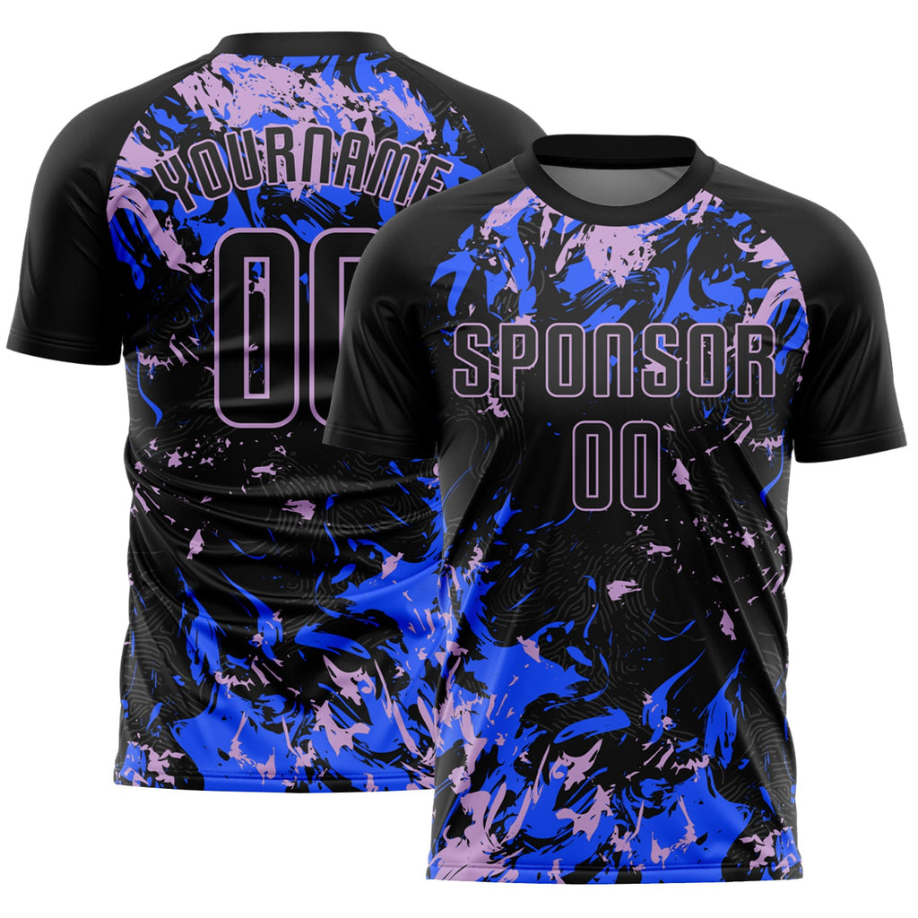 Custom Black Light Purple-Royal Fluid Art Splash Sublimation Soccer Uniform Jersey