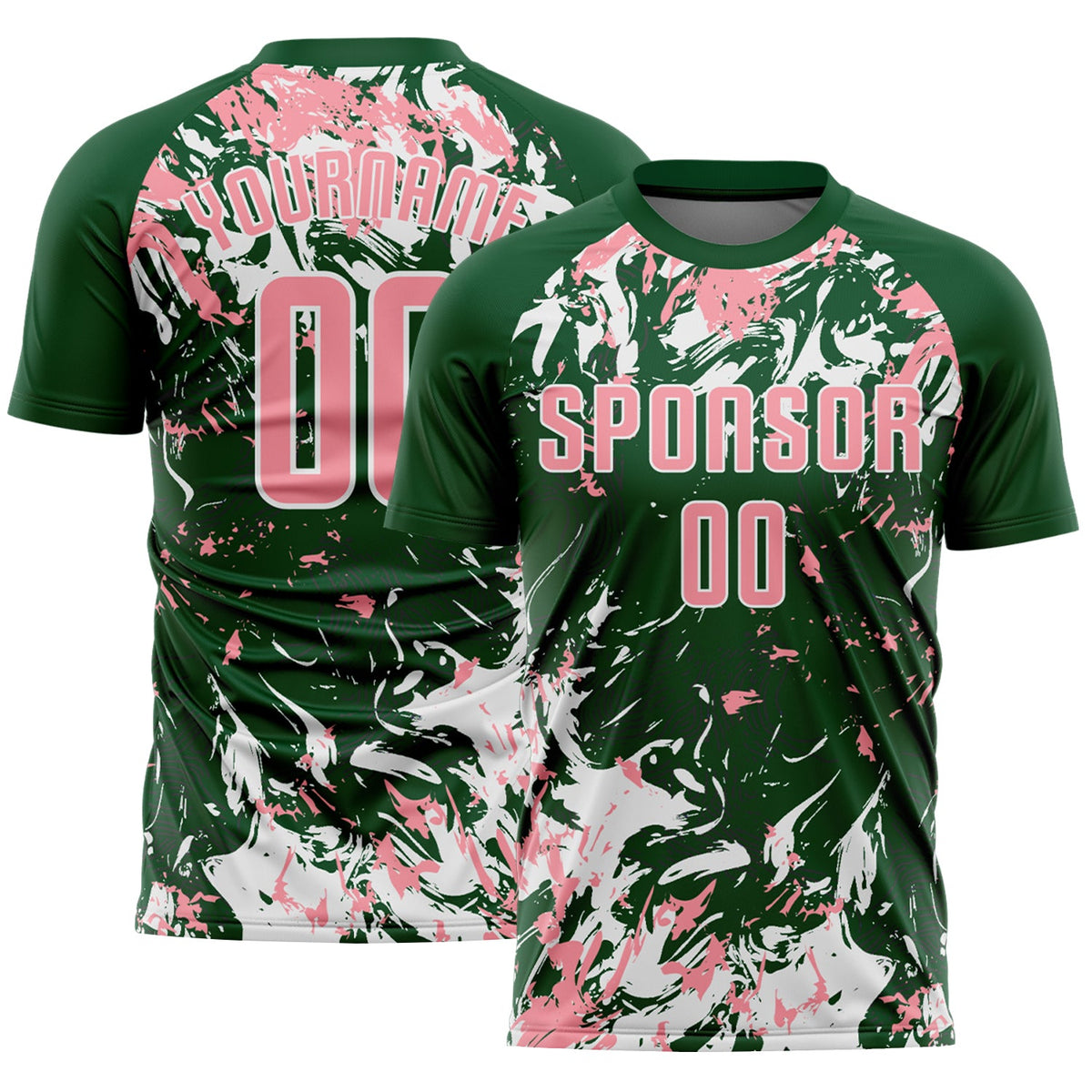 Custom Green Medium Pink-White Fluid Art Splash Sublimation Soccer Uniform Jersey