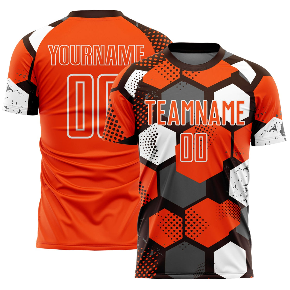 Custom Brown Orange-White Geometric Shape Sublimation Soccer Uniform Jersey