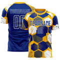 Custom Gold Royal-White Geometric Shape Sublimation Soccer Uniform Jersey