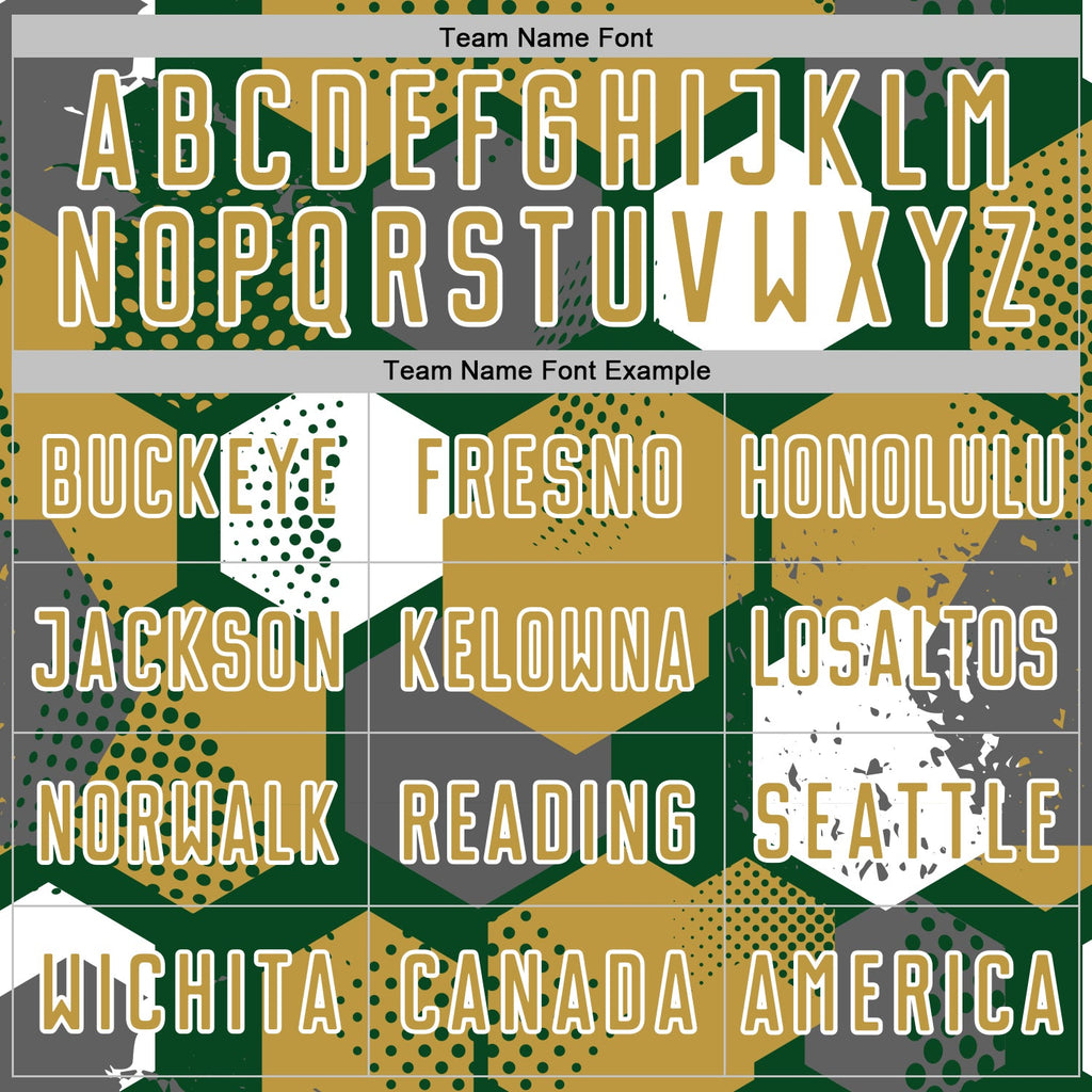 Custom Green Old Gold-White Geometric Shape Sublimation Soccer Uniform Jersey