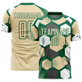 Custom Kelly Green Cream-White Geometric Shape Sublimation Soccer Uniform Jersey
