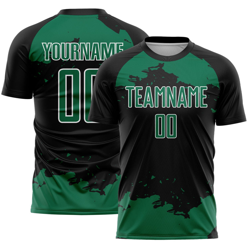 Custom Black Kelly Green-White Abstract Fragment Art Sublimation Soccer Uniform Jersey