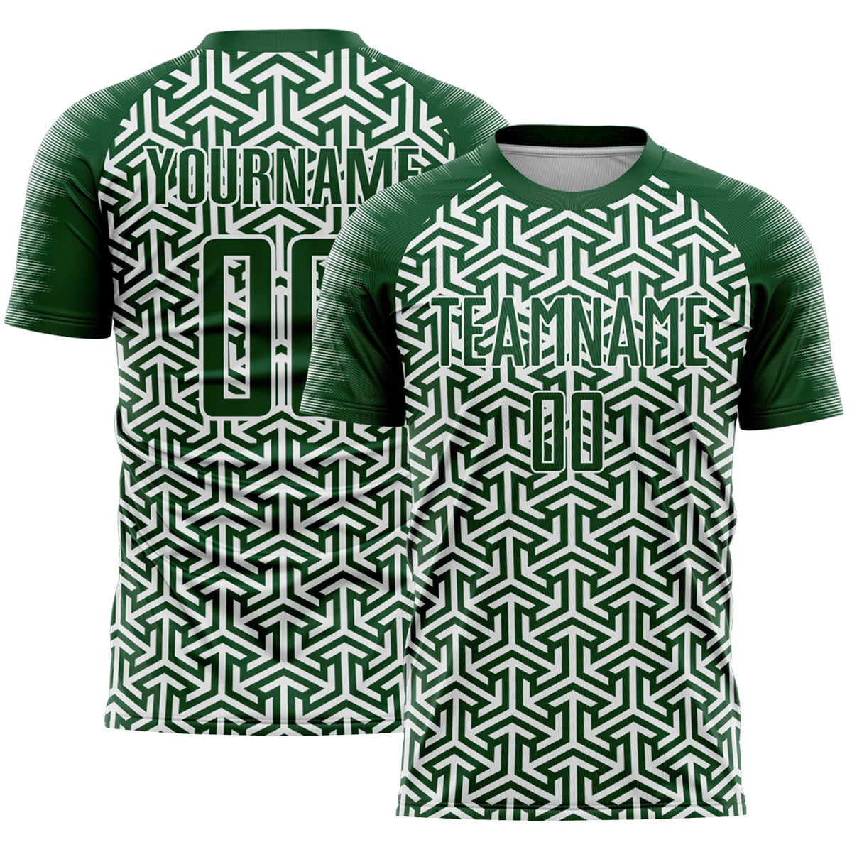Custom Green White Geometric Arrow Sublimation Soccer Uniform Jersey